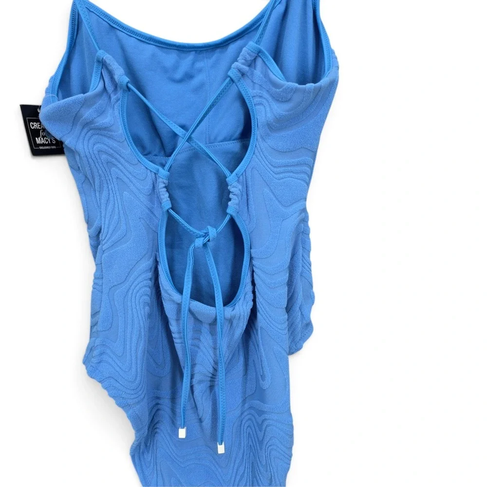 Bar III Heat Wave Textured Tie-Back One Piece Swimsuit M Cobalt Blue NWT
